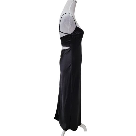 Zara Size S Black Satin Midi Cocktail SlipDress with Cutout Detailing on Back - Picture 6 of 16